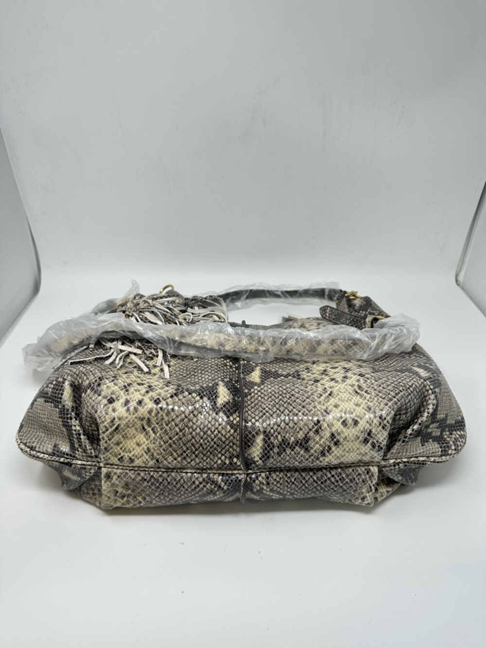 NEW G.I.L.I. GILI Milano Double Zip Exotic Leather Hobo Bag Purse Snake Grey - Picture 6 of 15